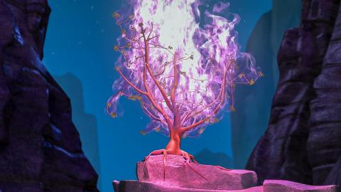 The bush is on fire and burning brightly