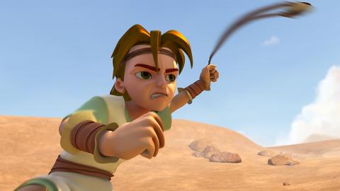 David throws a slingshot