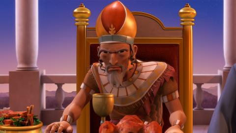 King Herod sits and thinks angrily