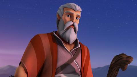 Moses looking at the viewer
