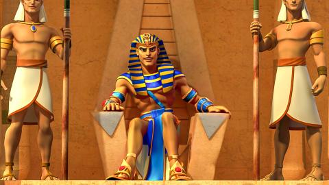 Pharaoh sitting on the throne and looking at viewer