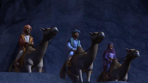 Three wise men traveling on camels