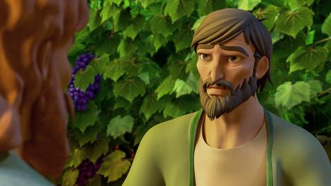 Caleb,one of twelve spies sent by Moses, standing and looking 