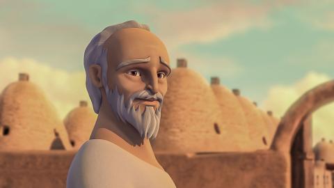 Eliezer looks old ,smiling and looking at something