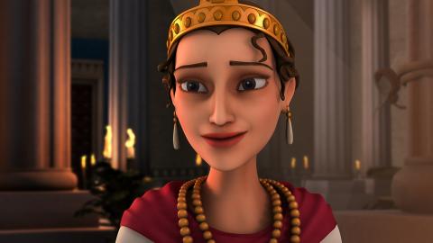 Queen Esther smiling ,looking at the viewer