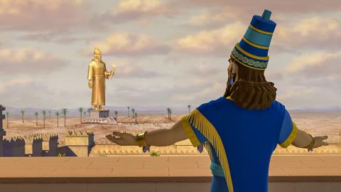 King Nebuchadnezzar sees the statue from a distance