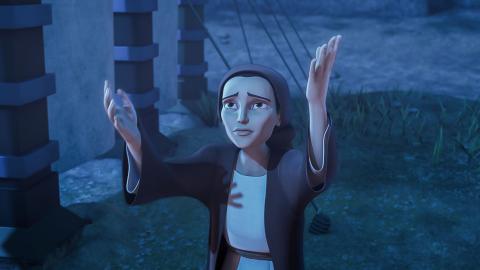 Hannah prays sorrowfully before God