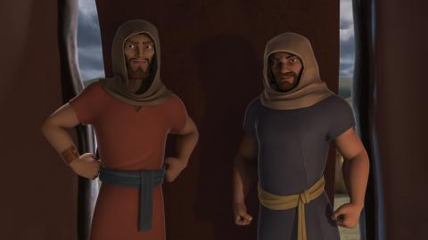 Two Hebrew Spies standing and looking at the viewer
