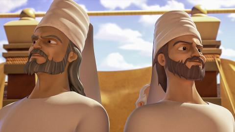 Two brothers, Hophni and Phinehas, sons of the priest Eli standing