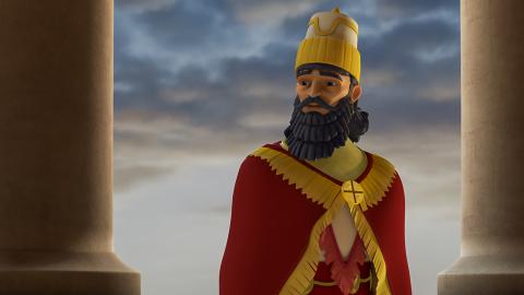 King of Ninevah standing and looking 