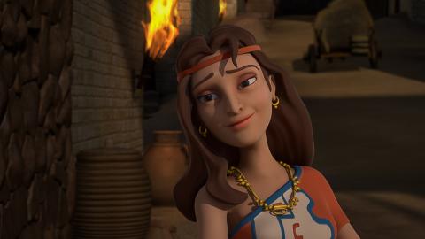 Rahab smiling and looking at the viewer