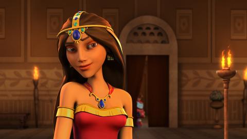 Salome, daughter of Herodias, dancing at Herod's birthday banquet.