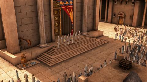 Priests waiting outside the temple