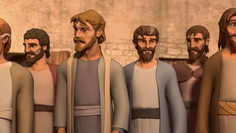 The disciples of Jesus standing in a group