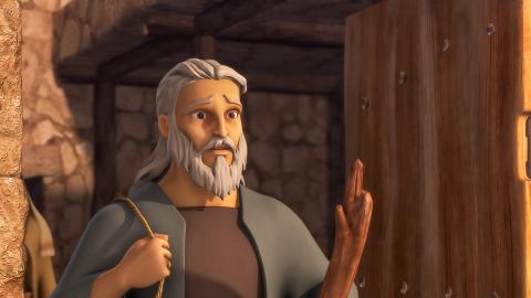 Zechariah standing and looking