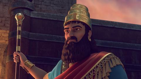 Sennacherib, the proud King of Assyria, holding the scepter and standing