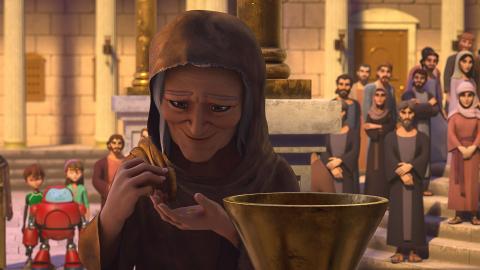 The poor widow who willingly gave all two small coins that she had into the temple offering 