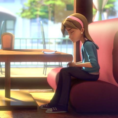 Chris and Joy praying at a cafe