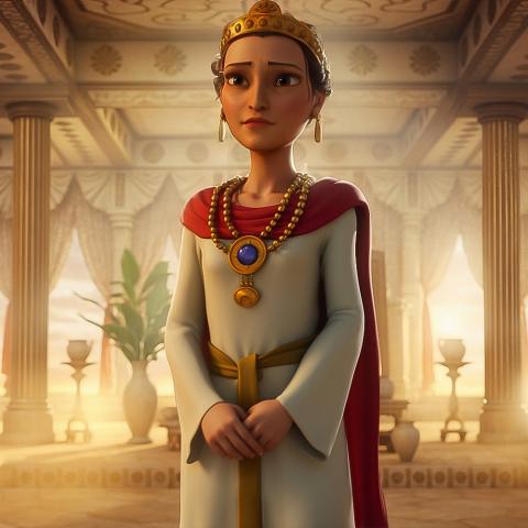 Esther standing determined to speak to King Xerxes to protect her people