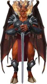 Satan standing with sword looking menacingly