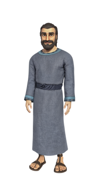 Father of the prodigal son standing and looking at the viewer