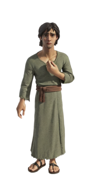 Prodigal younger son looking at the viewer