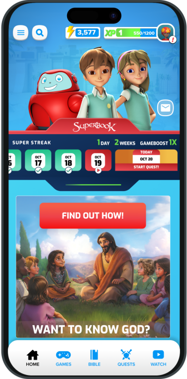 Superbook Bible App Home Screen