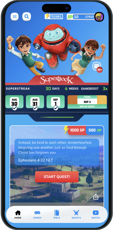Superbook Bible App Home Screen